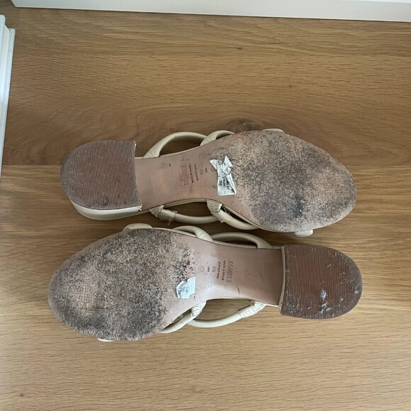 Schutz Olly Mid Block Nappa Leather Sandal in Eggshell, Size 8 - Picture 6 of 6